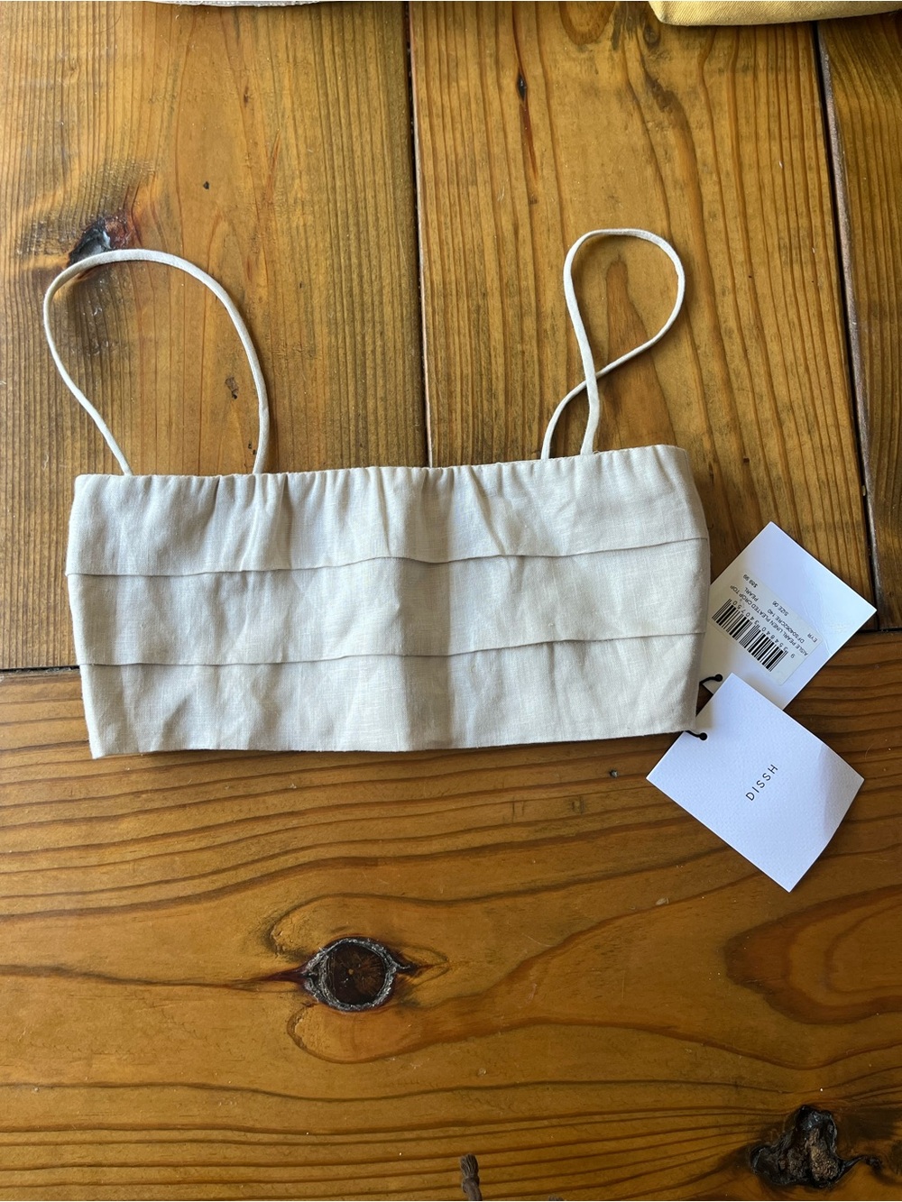 NWT! DISSH Aisle Pearl Linen Pleated Crop Top - Cream